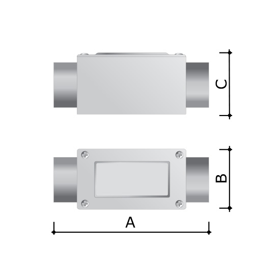 Коробка протяжна алюмінієва, 2 введення 180 °, IP55 M32x1,5 6030-32A