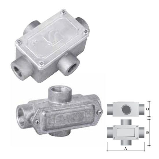 Коробка відгалужена алюмінієва, 4 введення, IP55 M20x1,5 6430-20