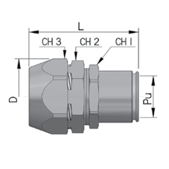 Муфта подвійної фіксації для з'єднання металорукаву в сталевому обплетенні д.10мм – гладкої сталевої труби д.16мм T06117-10N