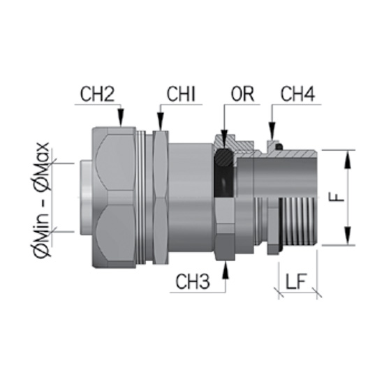 Муфта металорукав-коробка з герметичним ущільненням кабелю д.15мм 6014P16M160509