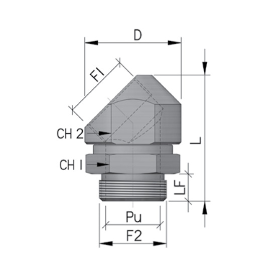 Поворотний адаптер 45 °, IP68 M25x1,5 6028-25G