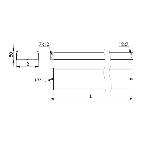 Неперфоровані лотки заввишки 80 мм, сталь оцинкована 1,0 мм