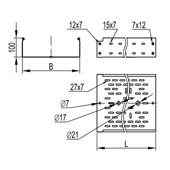 Перфоровані лотки нержавіюча сталь з висотою бічної стінки 100 мм